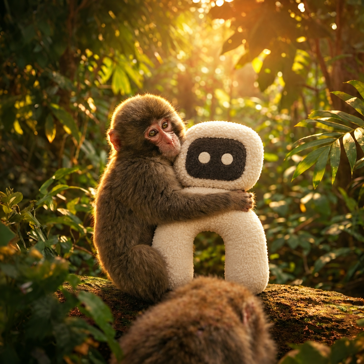 Punch and his plush companion, together on their favorite branch